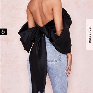 ELISETTA BLACK SATIN PLUNGE OFF SHOULDER BUSTIER